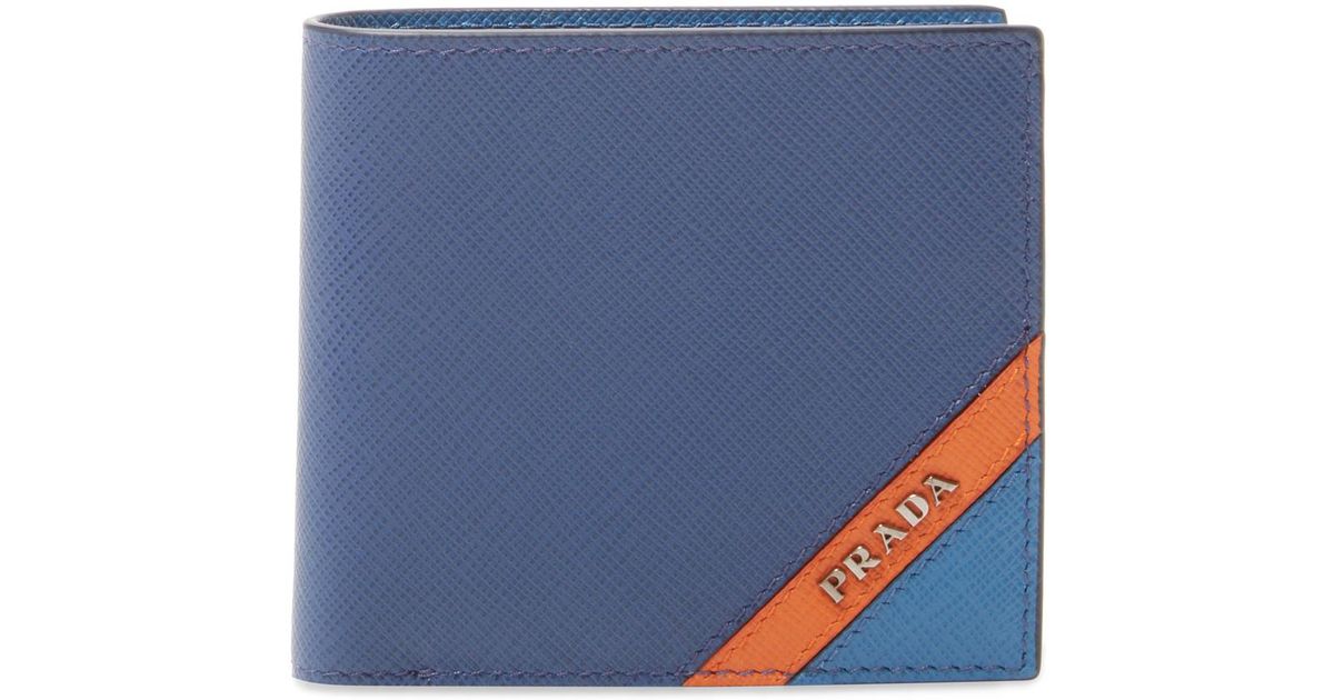 Prada Saffiano Leather Stripe Colour Bifold Wallet in Blue/Orange (Blue)  for Men | Lyst