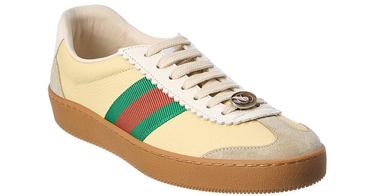 Gucci Web Leather & Suede Sneaker in White | Lyst