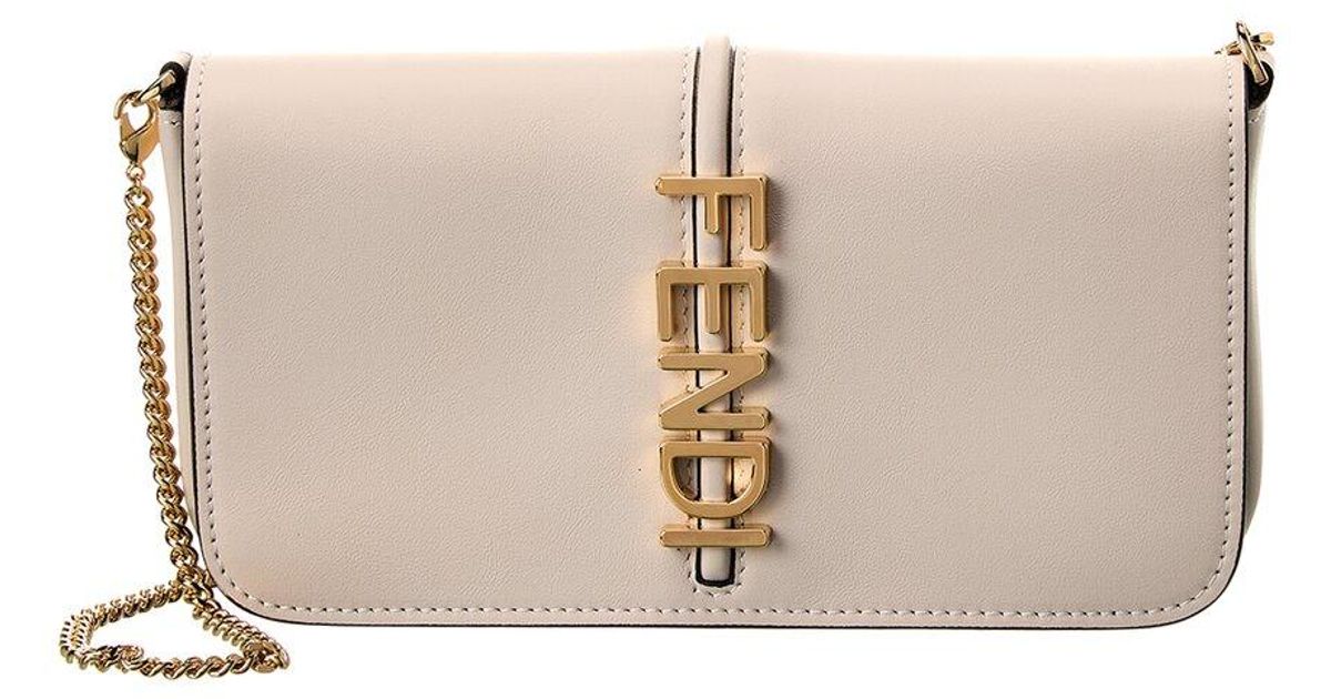 Fendi Graphy Leather Wallet On Chain in Natural Lyst