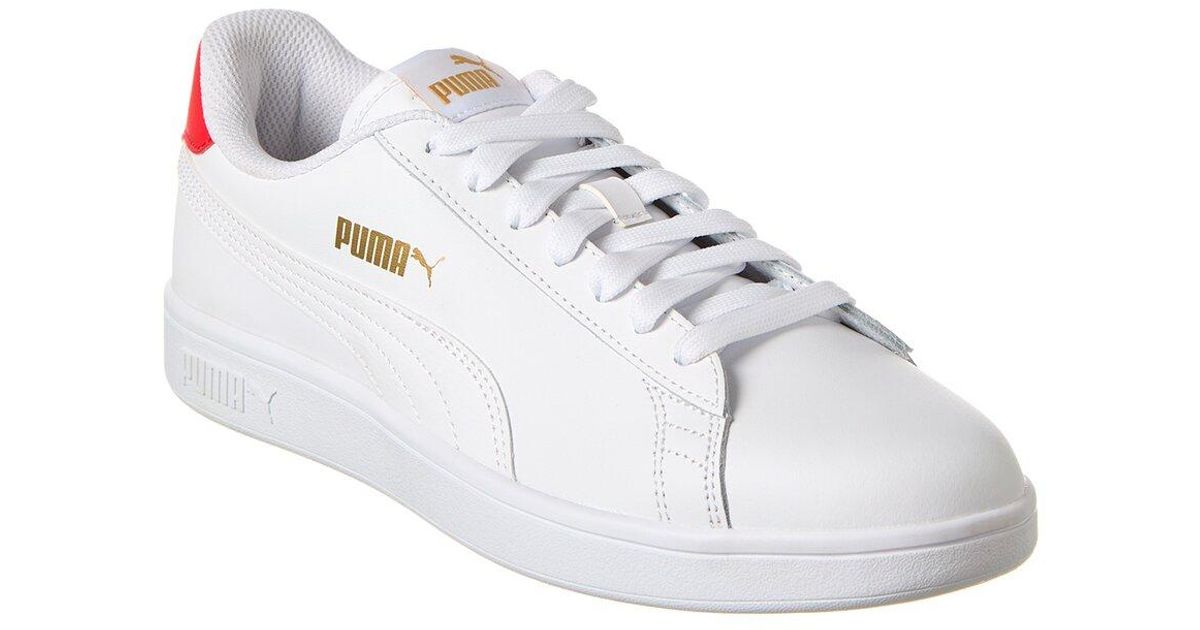 PUMA Smash V2 L Leather Sneaker in White for Men | Lyst