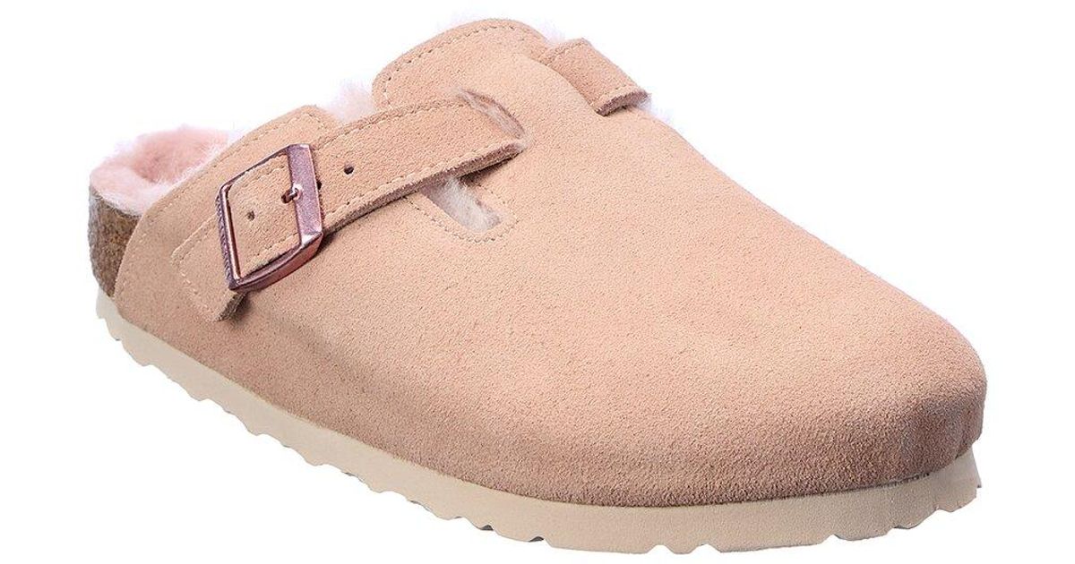 Birkenstock Boston Suede & Shearling Clog in Pink Lyst