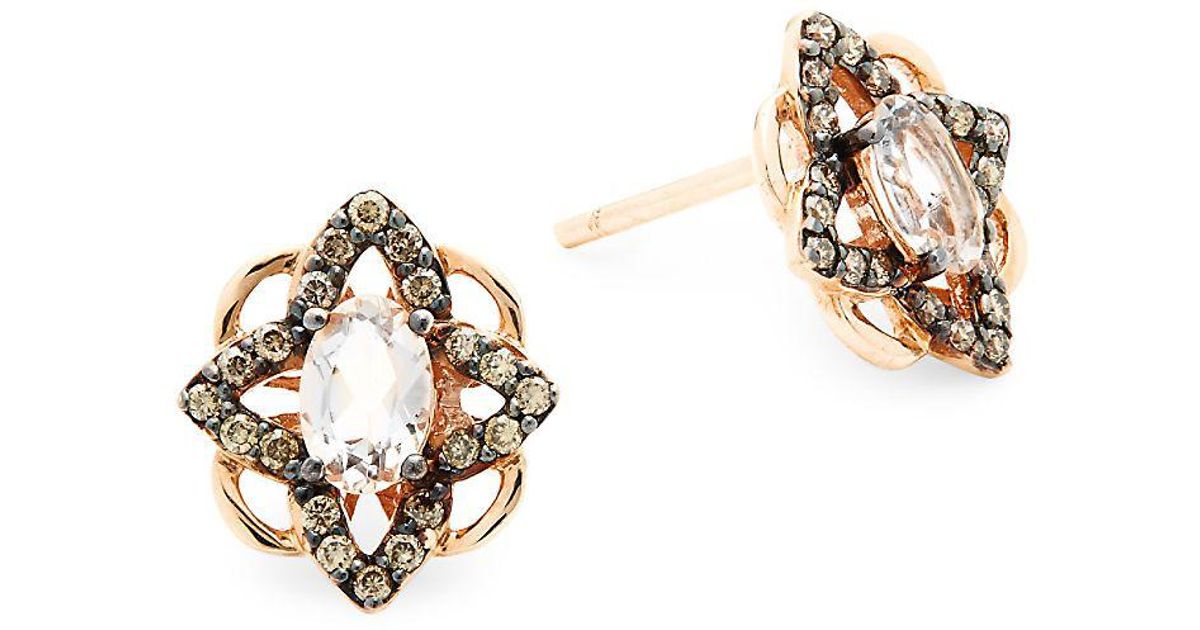 Lyst Le Vian 14k Strawberry Gold Peach Morganite Chocolate Lyst Le Vian 14k Strawberry Gold Peach Morganite Chocolate Diamonds Earrings In Metallic
