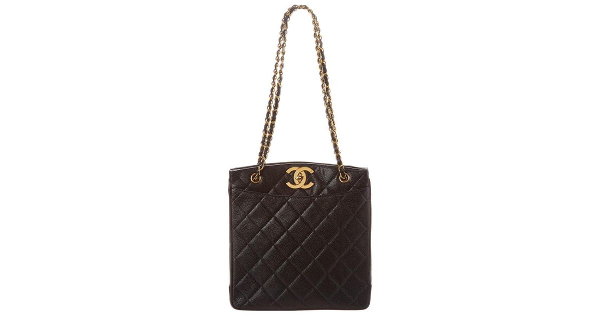 Chanel Black Quilted Caviar Leather Large Cc Turnlock Tote