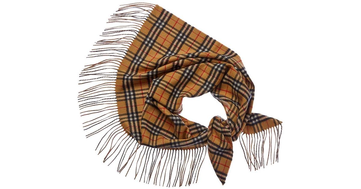 Burberry Reversible Vintage Check Cashmere Bandana Scarf in Yellow - Lyst