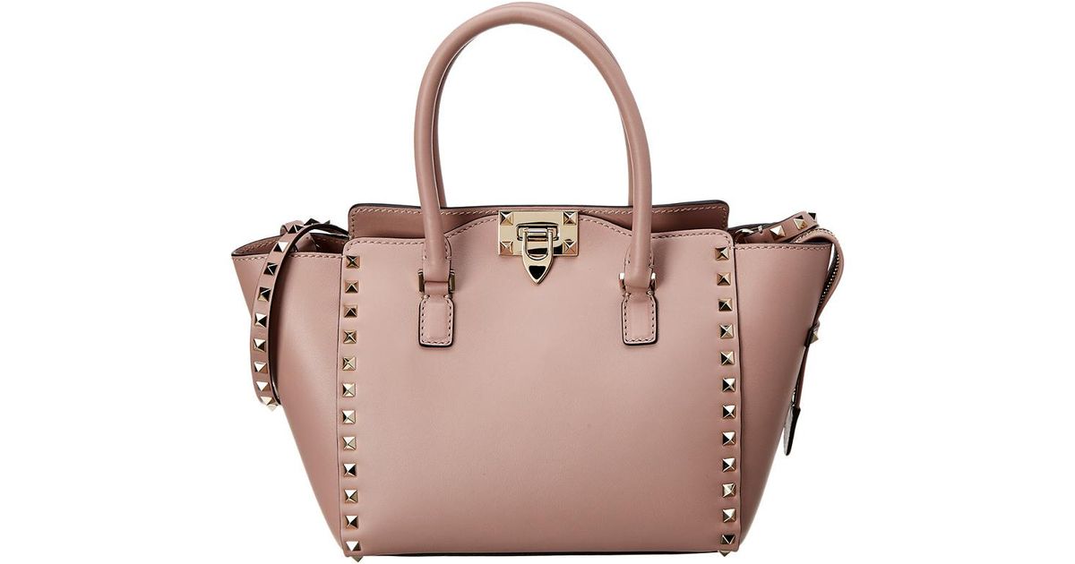 Valentino Rockstud Small Double Handle Leather Tote | Lyst