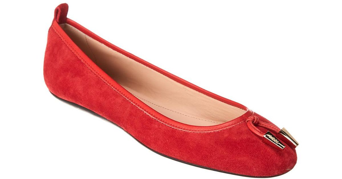 Tod's Suede Ballerina Flat in Red - Lyst