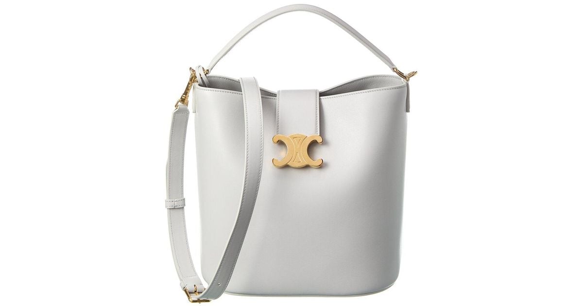 Celine Louise Medium Leather Bucket Bag in Gray | Lyst
