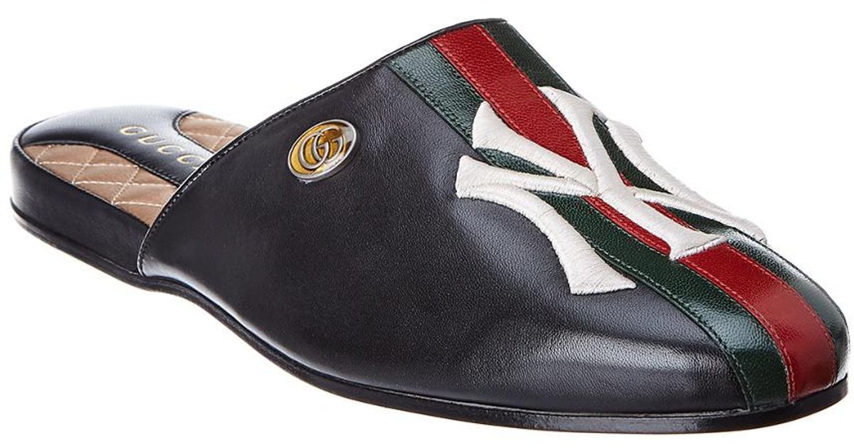 Gucci New York Yankees Leather Slipper in Black for Men Lyst
