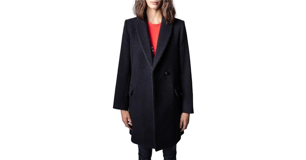 Zadig & Voltaire Marco Check Wool-blend Manteau Coat in Blue | Lyst UK