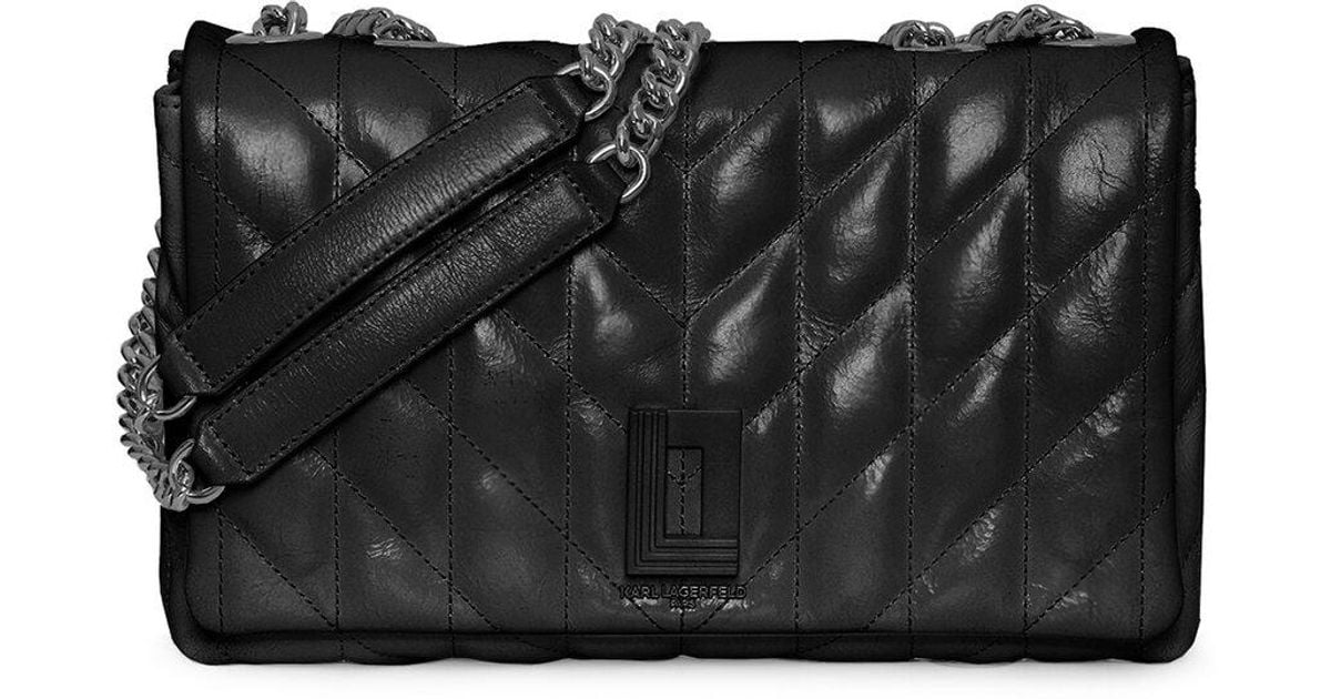 Karl Lagerfeld Agyness Medium Leather Shoulder Bag in Black Lyst