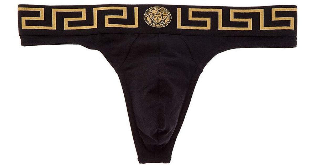 Versace Greca Border Thong in Black for Men | Lyst