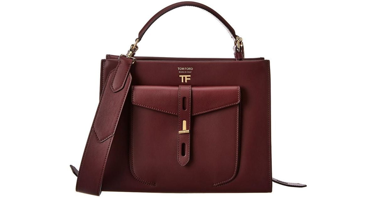 Tom Ford Hollywood T Twist Small Top Handle Leather Shoulder Bag in Red