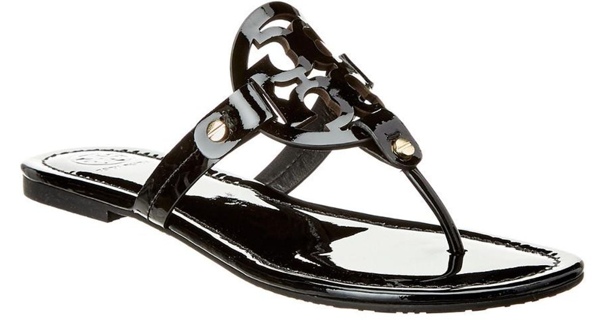 Tory Burch Miller Patent Leather Logo Thong Sandals in Black - Save 22% ...