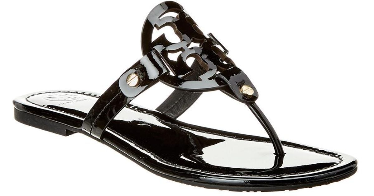 Tory Burch Miller Patent Leather Logo Thong Sandals in Black Save 22