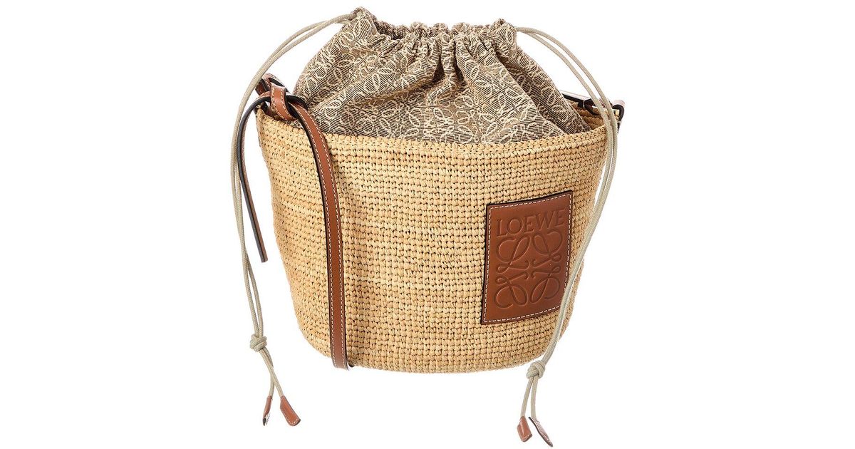 Loewe Anagram Raffia & Leather Bucket Bag in White | Lyst