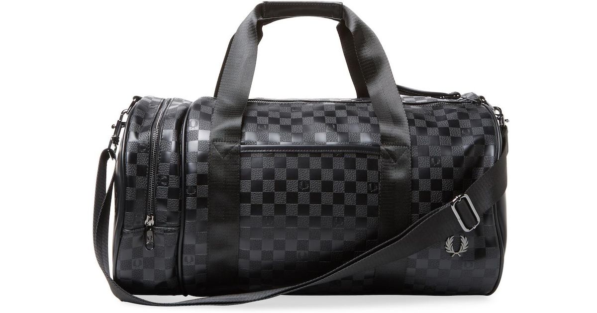 Fred Perry Checkerboard Barrel Bag in Black for Men - Lyst
