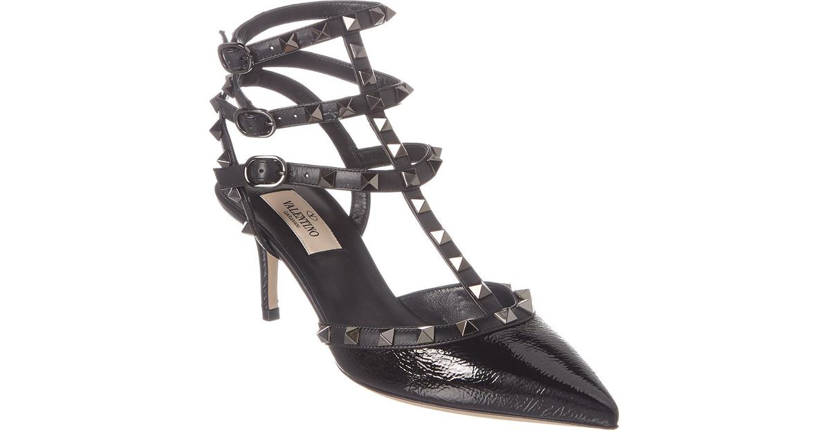 valentino rockstud caged 65 leather ankle strap pump