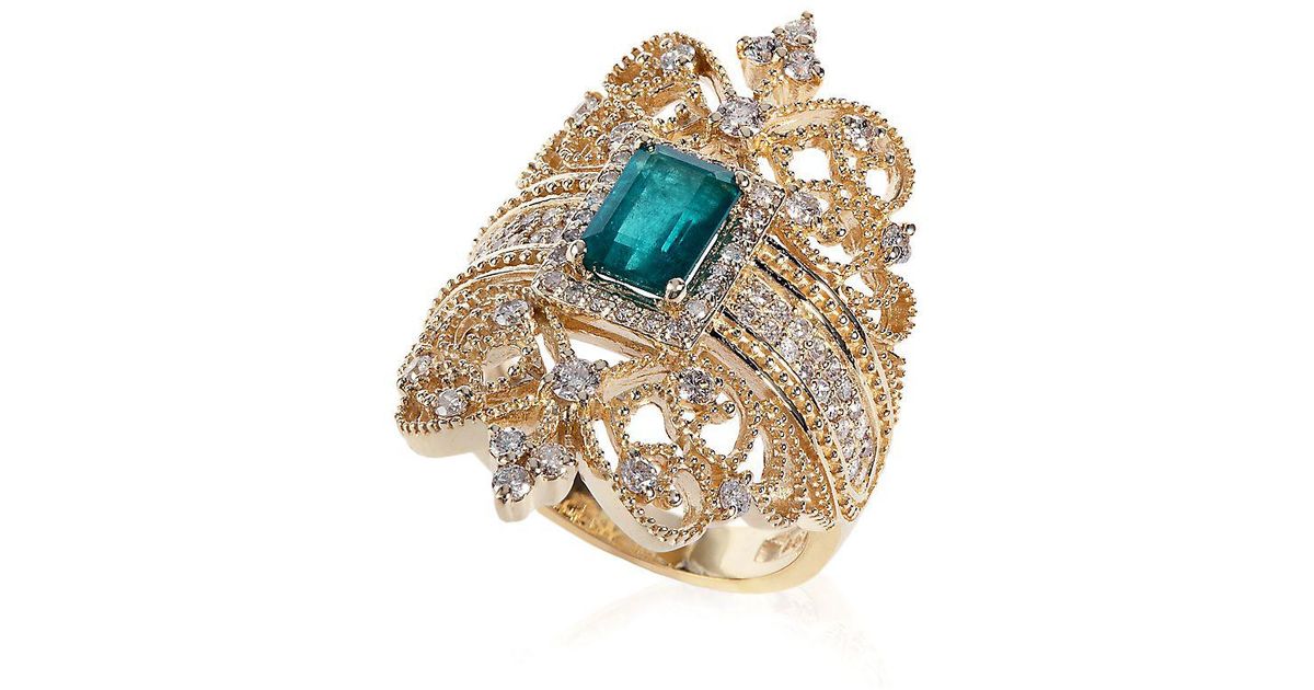Effy Brasilica Emerald Diamond 14k Gold Ring in Metallic Lyst