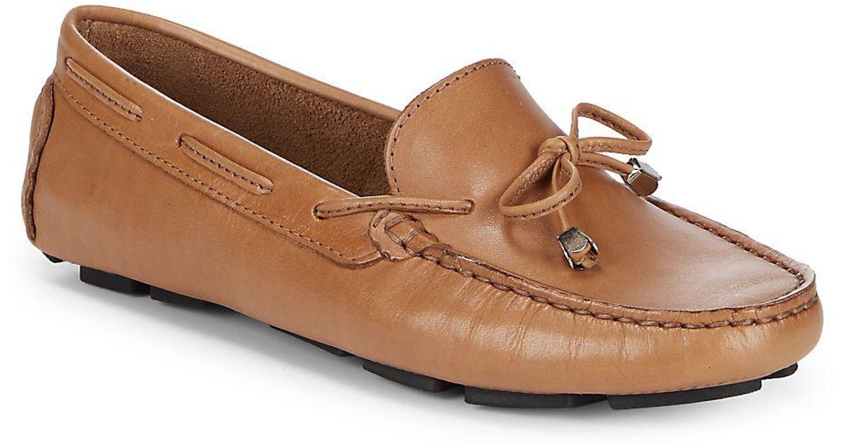 Saks Fifth Avenue Laceup Leather Driver Shoes in Tan (White) for Men