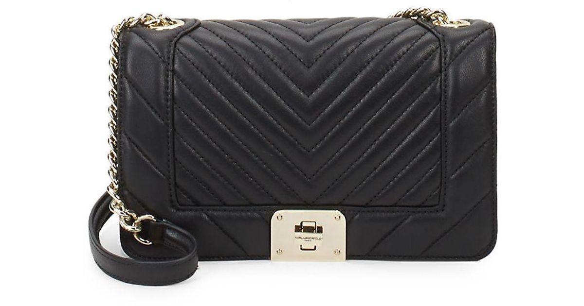 Karl Lagerfeld Lara Quilted Leather Shoulder Bag in Black | Lyst Canada