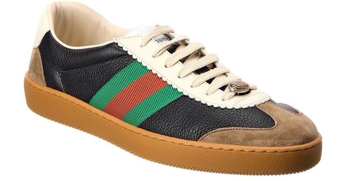 Gucci Blue Web Leather Suede Sneaker for men