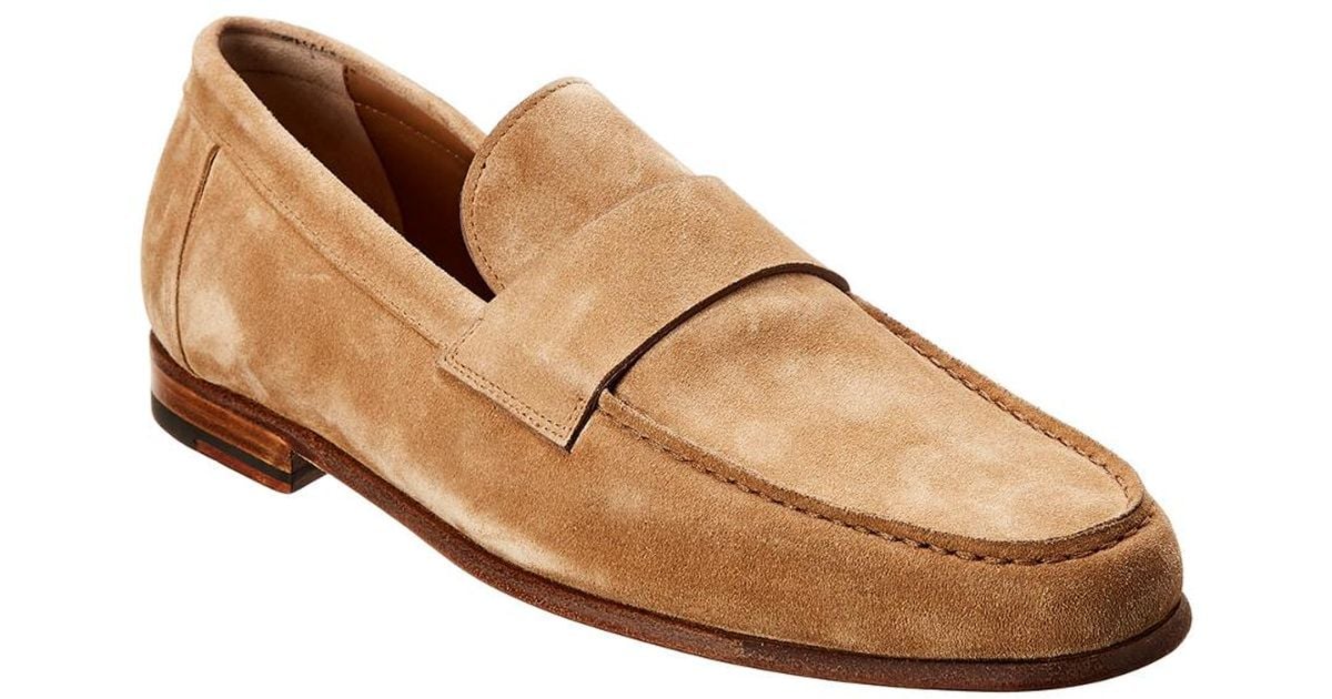 Santoni Suede Loafer in Brown for Men Lyst
