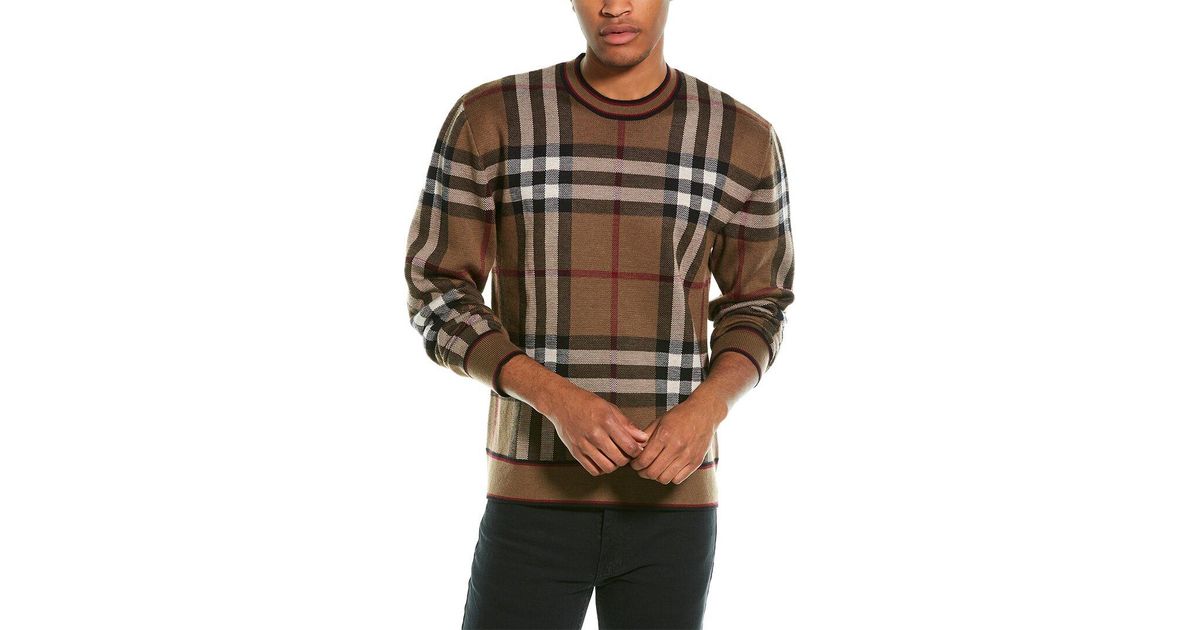 Mier Krachtcel naaien Burberry Check Jacquard Wool Crewneck Sweater in Brown for Men | Lyst Canada