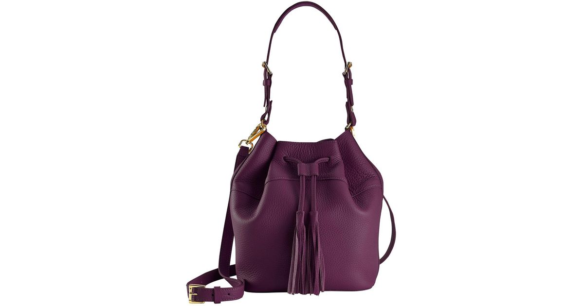 Lyst Gigi New York Jenn Leather Drawstring Bucket Bag In Purple