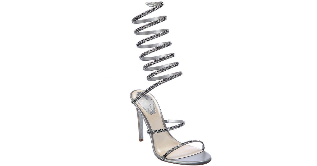 Rene Caovilla Supercleo Satin & Leather Sandal in Silver (Metallic) - Lyst