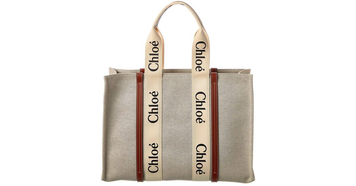 Chloé Woody Large Canvas & Leather Tote in Natural | Lyst Canada