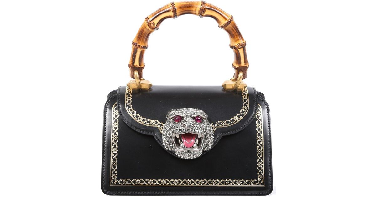 Gucci Black Leather Thiara Bamboo Mini Crystal Tiger Head Bag | Lyst
