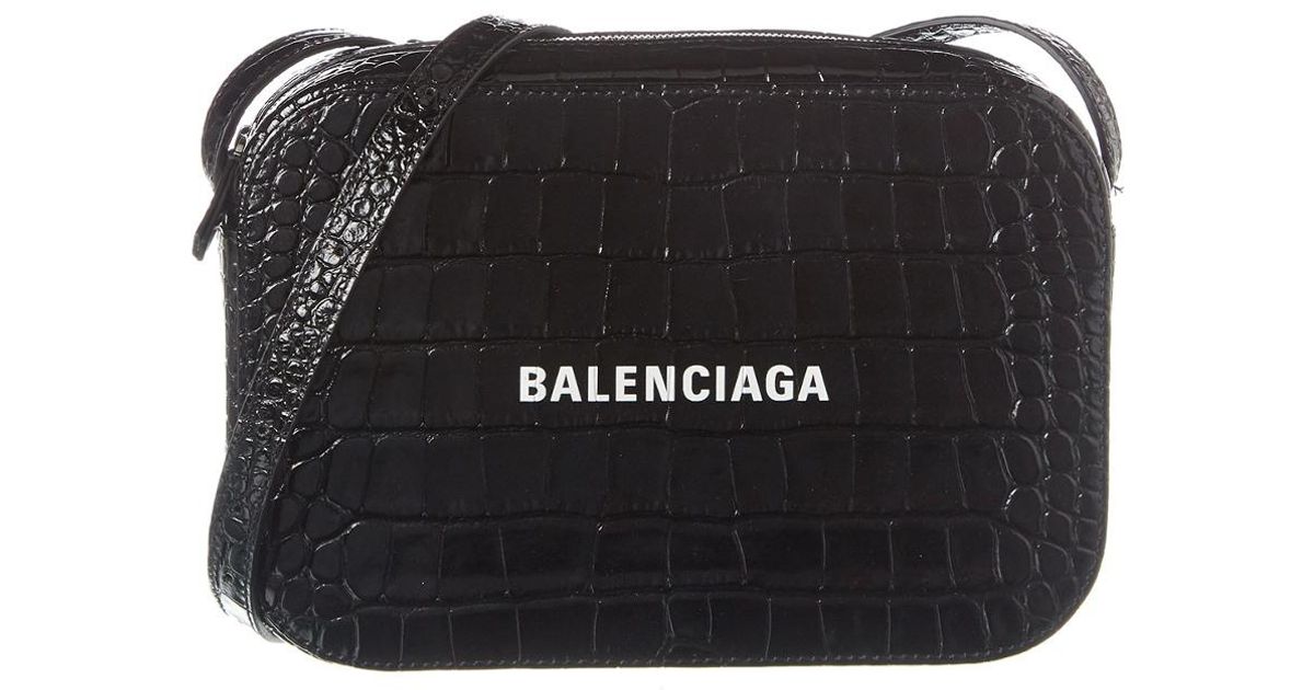 Balenciaga Everyday Small Crocembossed Leather Camera Bag in Black Lyst
