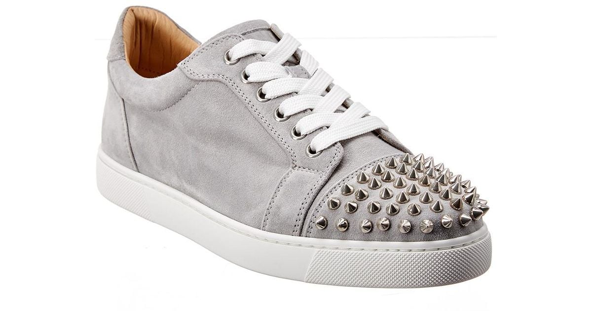 Christian Louboutin Vieira Spike Suede Sneaker in Grey (Gray) | Lyst