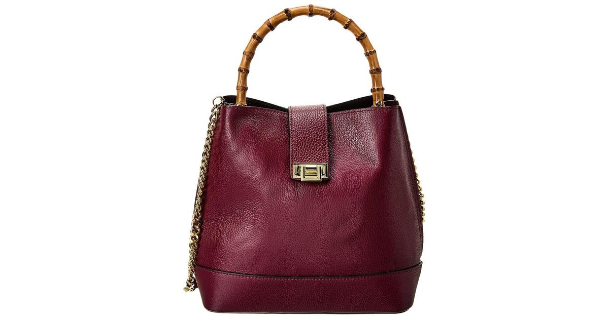 Italian Leather Top Handle Bucket Bag in Red Lyst