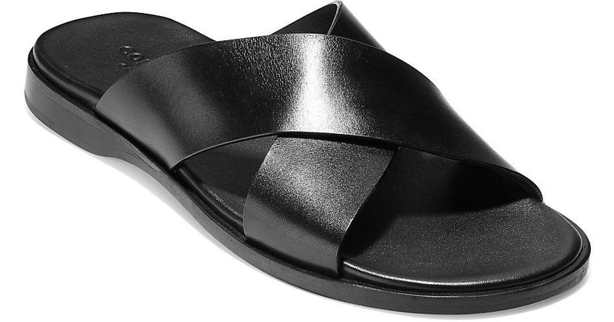 Cole Haan Goldwyn Leather Criss Cross Sandals in Black for Men | Lyst