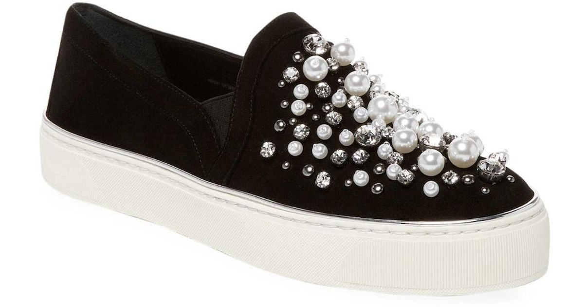 Stuart Weitzman Pearl Crystal Slip on Sneakers in Black Lyst