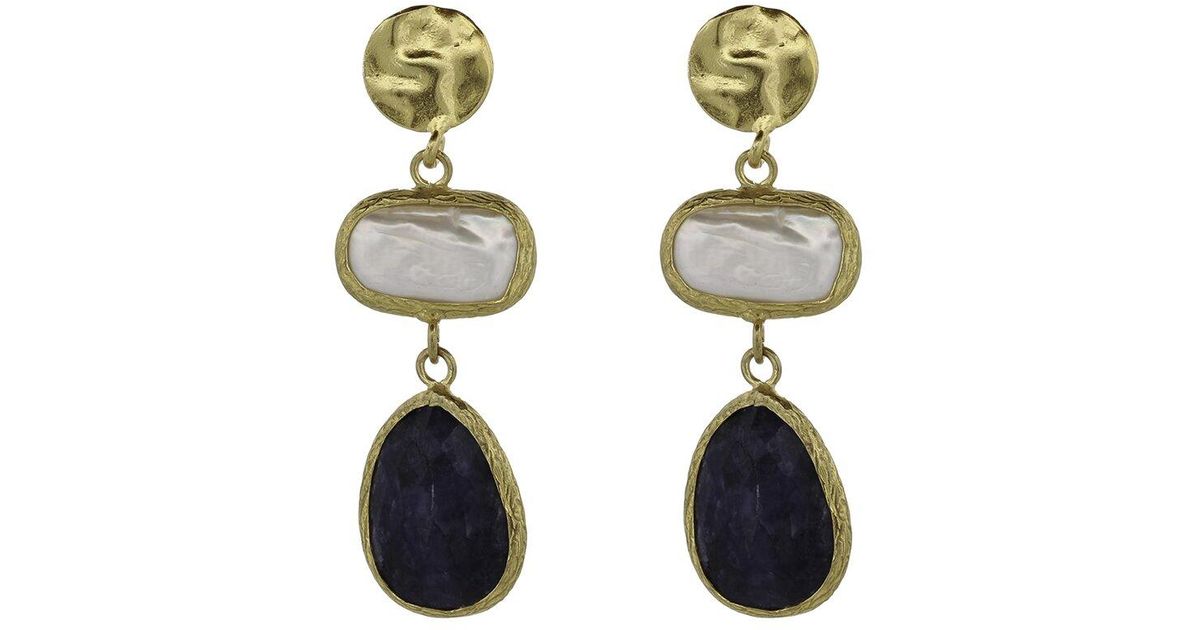 Ebru Jewelry Pearl Collection Plated Sapphire Dangle Earrings in ...