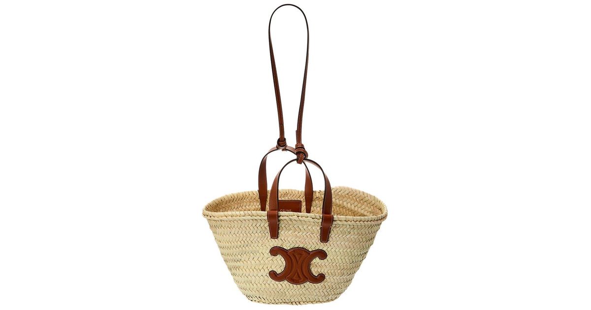 Celine Teen Classic Panier Palm Leaves & Leather Tote in