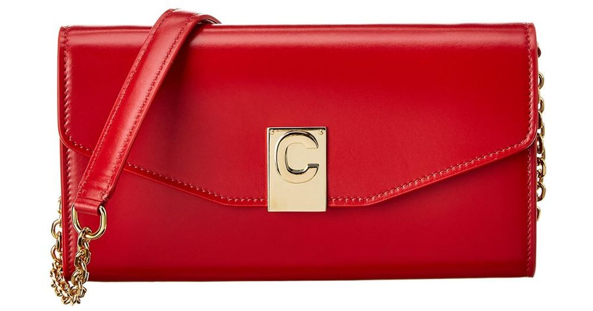 Céline C Leather Wallet On Chain in Red Lyst