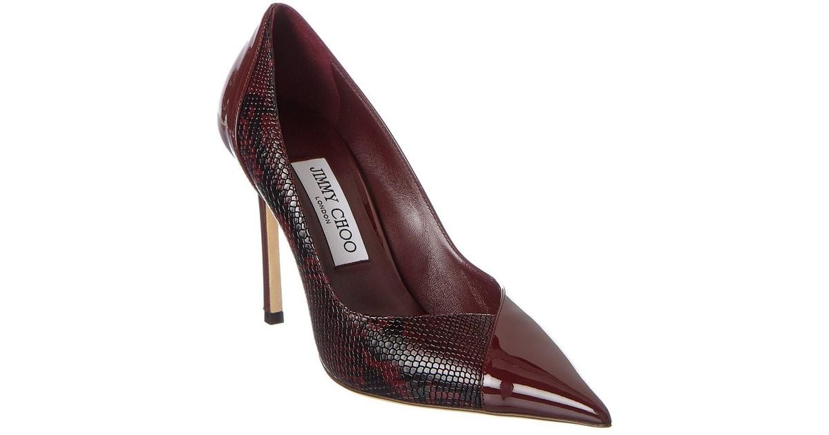 Jimmy Choo Cass 95 Snake-embossed Leather & Patent Pump in Red | Lyst
