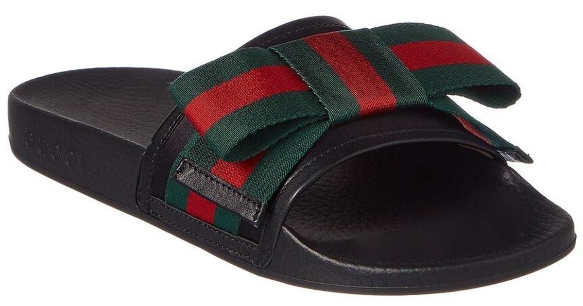 Gucci Web Bow Satin Rubber Slide in Black Lyst Canada