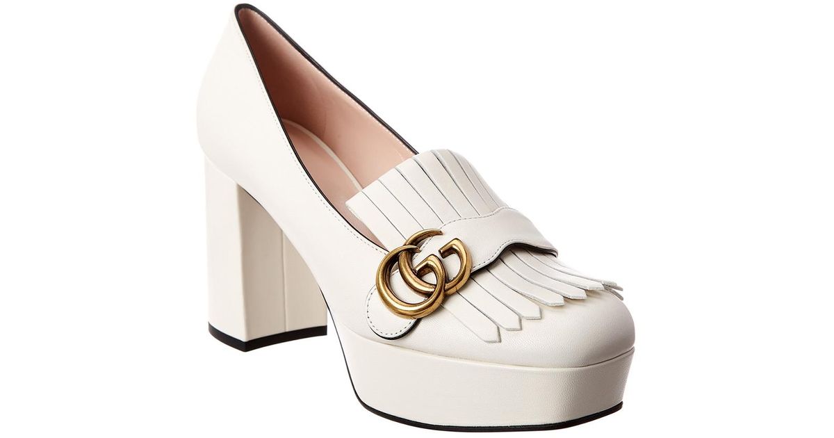 gucci leather platform pump with fringe