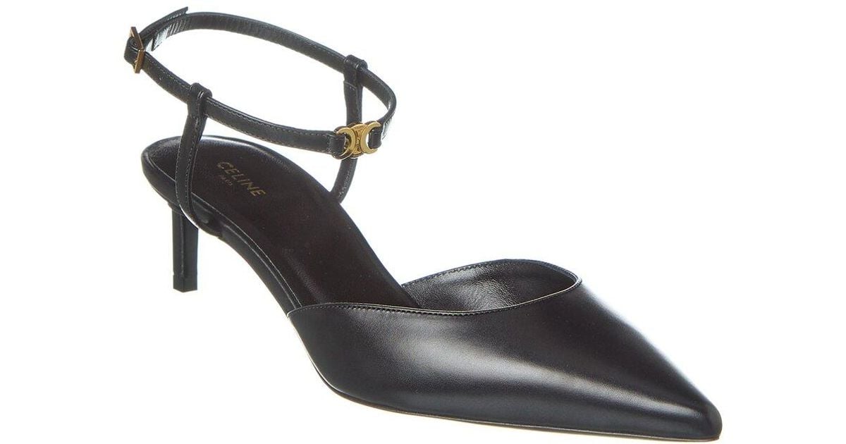 Celine Kitten Strap Leather Pump in Black | Lyst