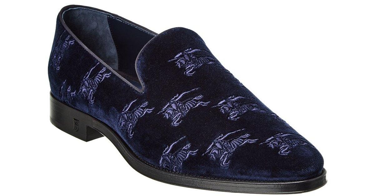 Burberry Ekd Embroidered Velvet Loafer in Blue for Men Lyst UK
