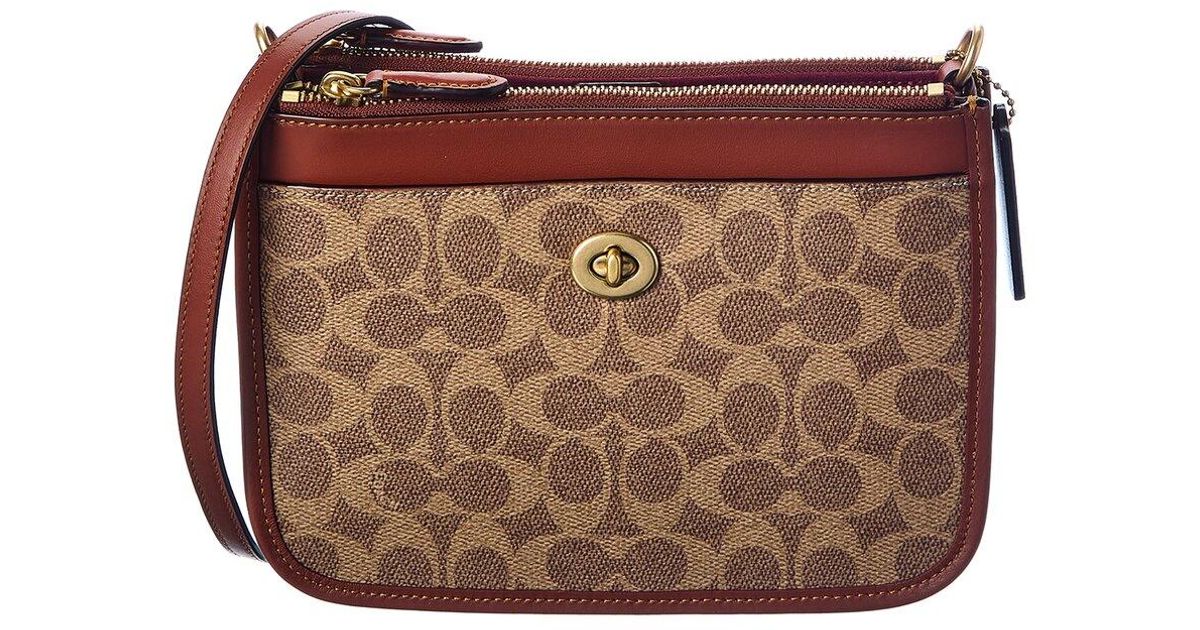 COACH Slim Turnlock Coated Canvas & Leather Crossbody in Brown Lyst