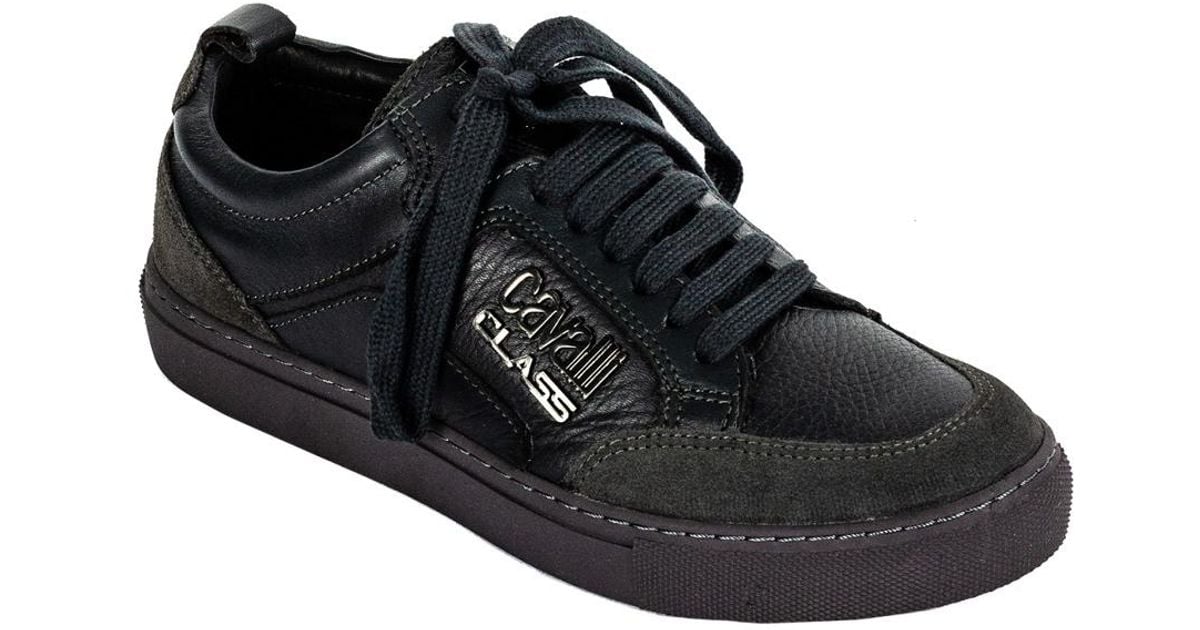 Roberto Cavalli Class Leather Sneaker in Grey/Black (Black) for Men - Lyst