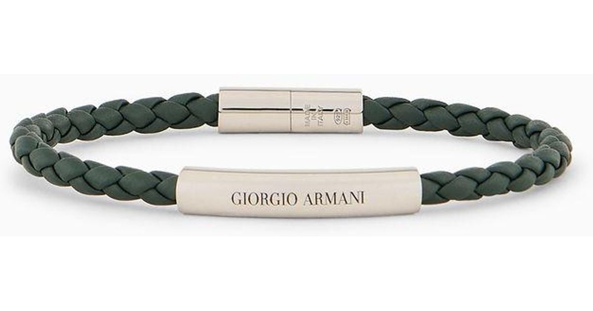 Giorgio Armani Plaited leather Bracelet With 925 Sterling Silver