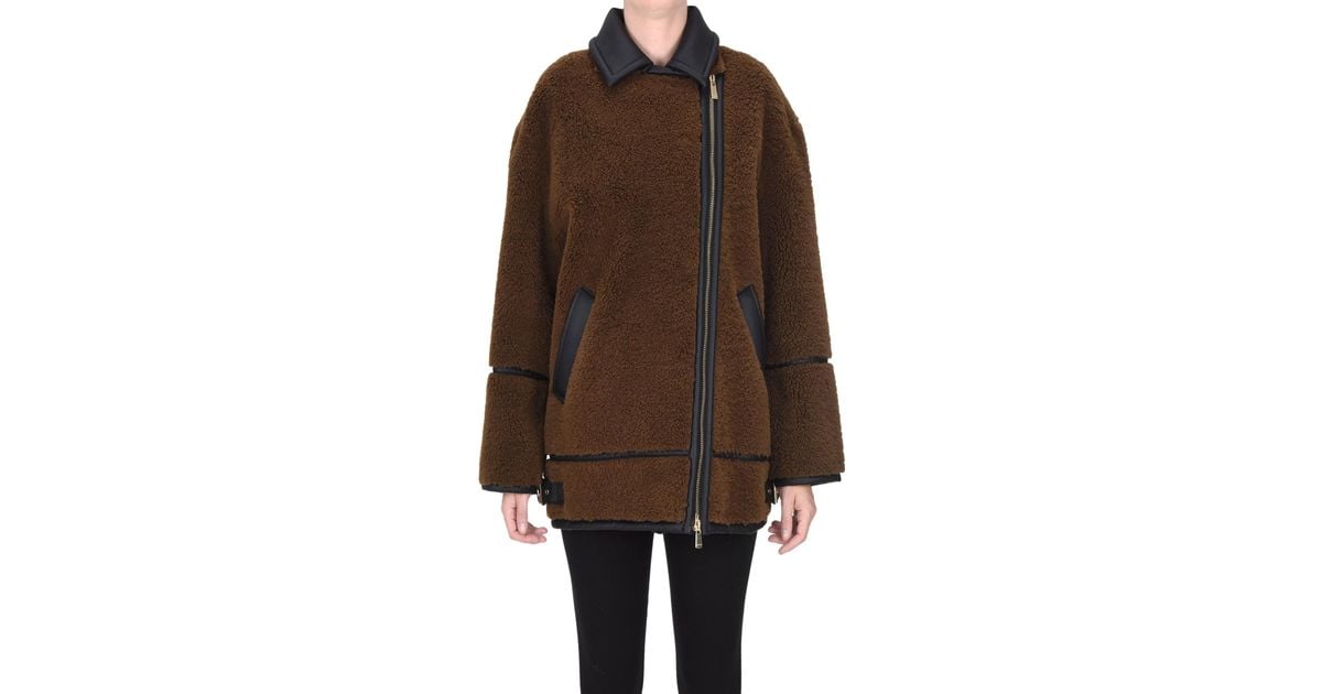 Pinko Megara Eco-shearling Jacket in Brown | Lyst