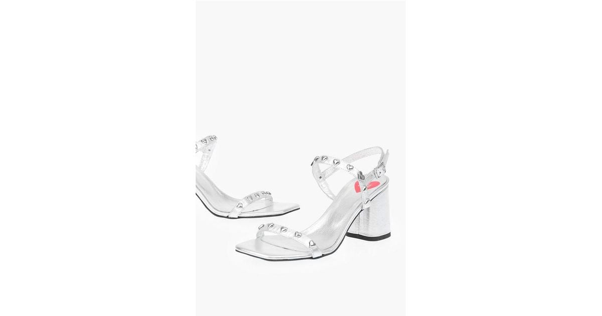 Moschino Studded Leather Peep Toe Heels in White Lyst UK