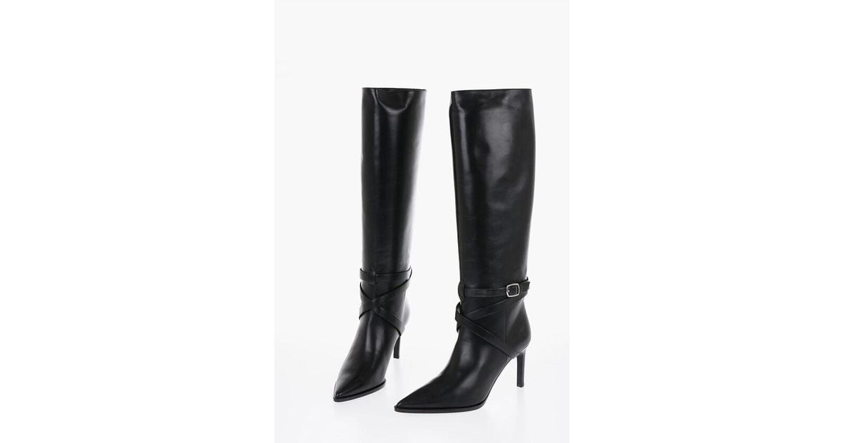 Celine Leather Knee-High Boots With Ankle Strap 8Cm in Black Lyst UK